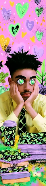 Free teacher bookmark featuring a bearded teacher sitting and thinking